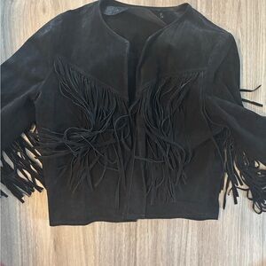 Black Fringe Women's Jacket real leather suede